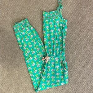Mini Boden Green Floral Jumpsuit with Drawstring